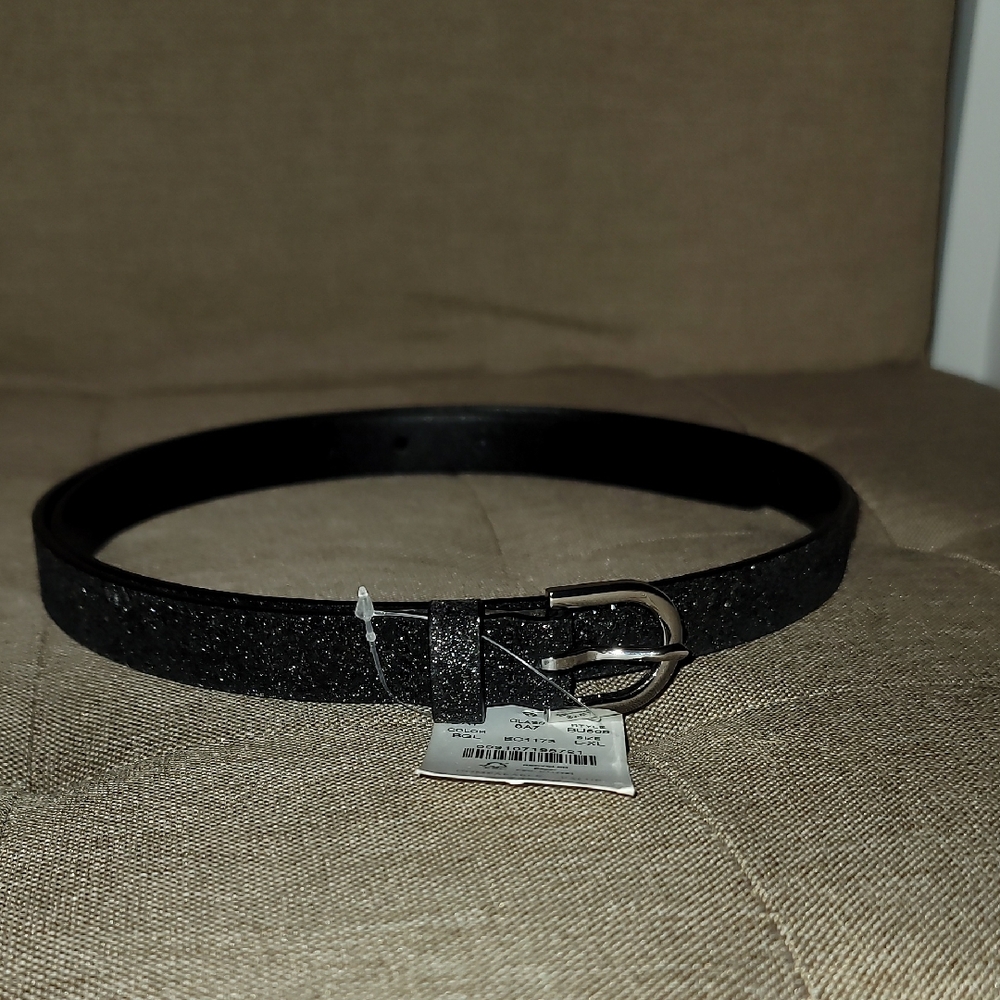 J. Crew Sleek Glitter Black Belt Sz: L/XL NWT - Picture 2 of 4